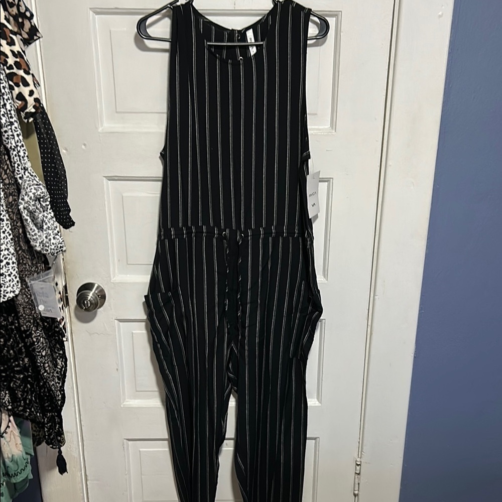 RVCA Black and White Striped Jumpsuit